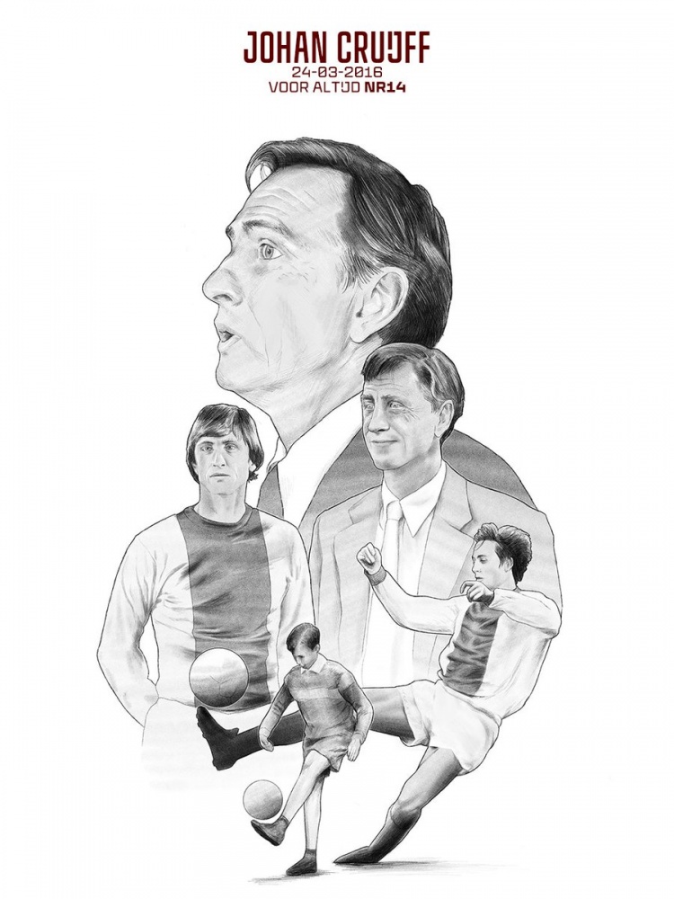 克鲁伊夫逝世十周年 阿贾克斯官方社媒发布纪念海报