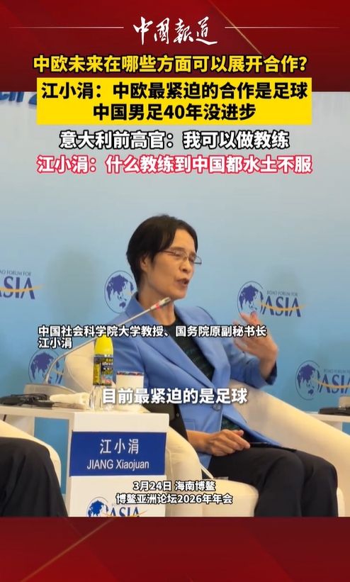 江小涓博鳌论坛直言中欧合作最紧迫是足球 称国足水平退回1984年前