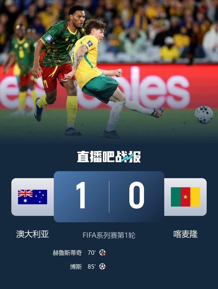 博斯85分钟绝杀 赫鲁斯蒂奇失点 澳大利亚一球小胜喀麦隆