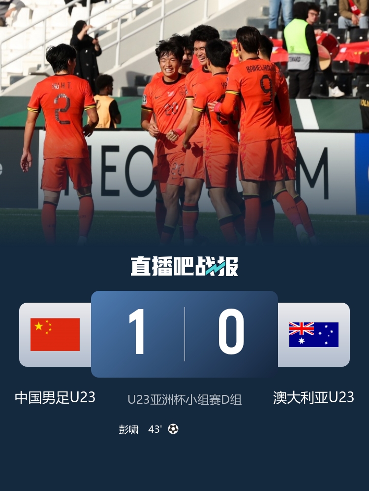 U23国足1-0力克澳大利亚取首胜 彭啸制胜李昊神扑保胜局