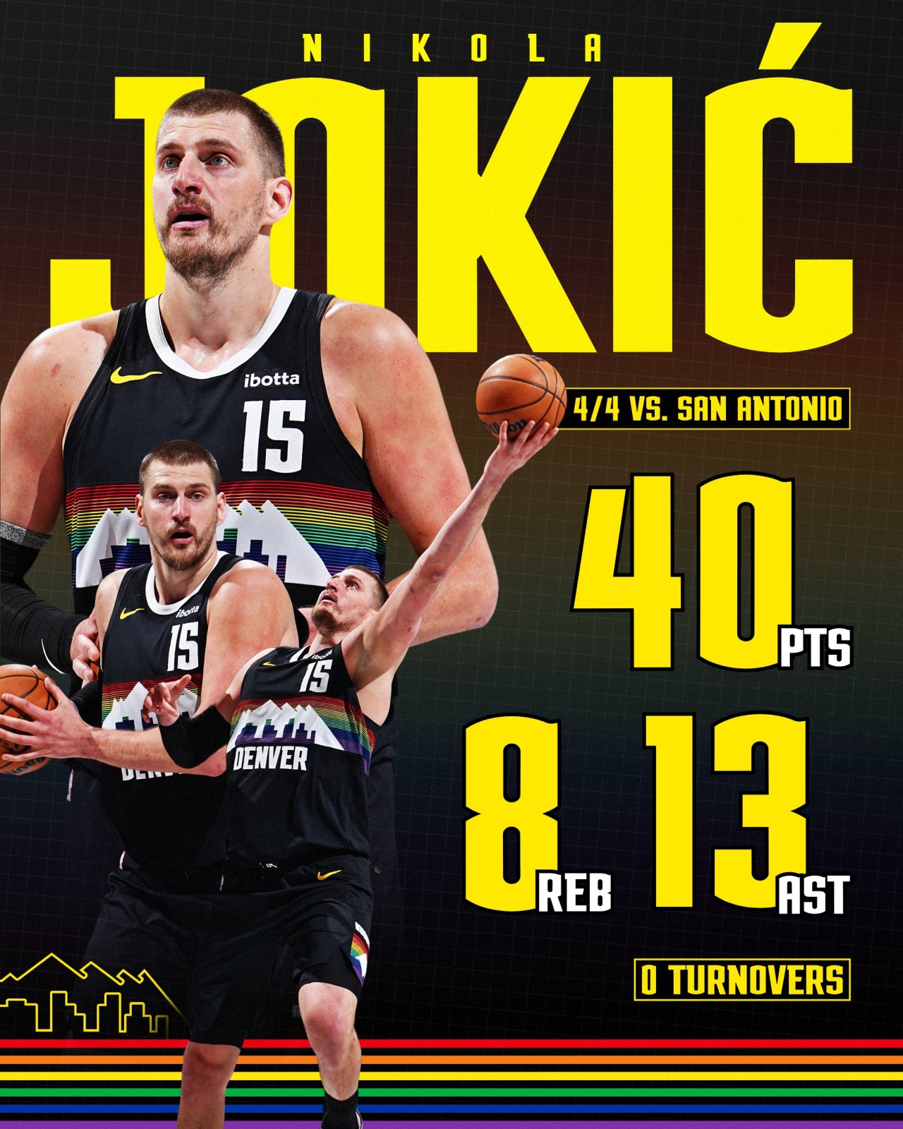 约基奇40分13助0失误创中锋历史纪录 掘金加时险胜马刺取八连胜