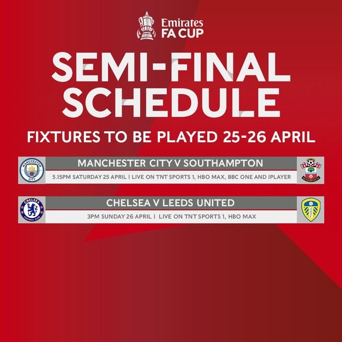 足总杯半决赛时间确定 曼城切尔西同日登场
