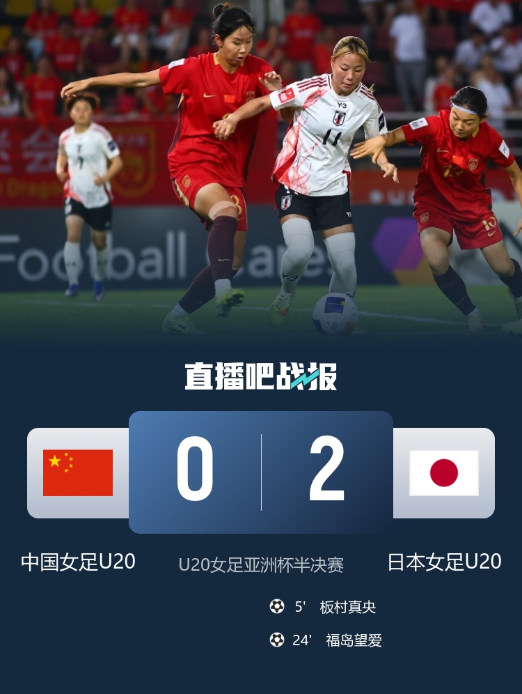 U20女足亚洲杯半决赛 中国女足0-2日本 福岛望爱传射主导比赛